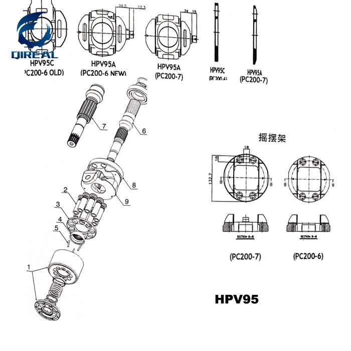 Construction Machinery Parts HPV95 Pump Repair Parts For Excavator PC200 220-6/7 PC300-7/8 PC400-6/7